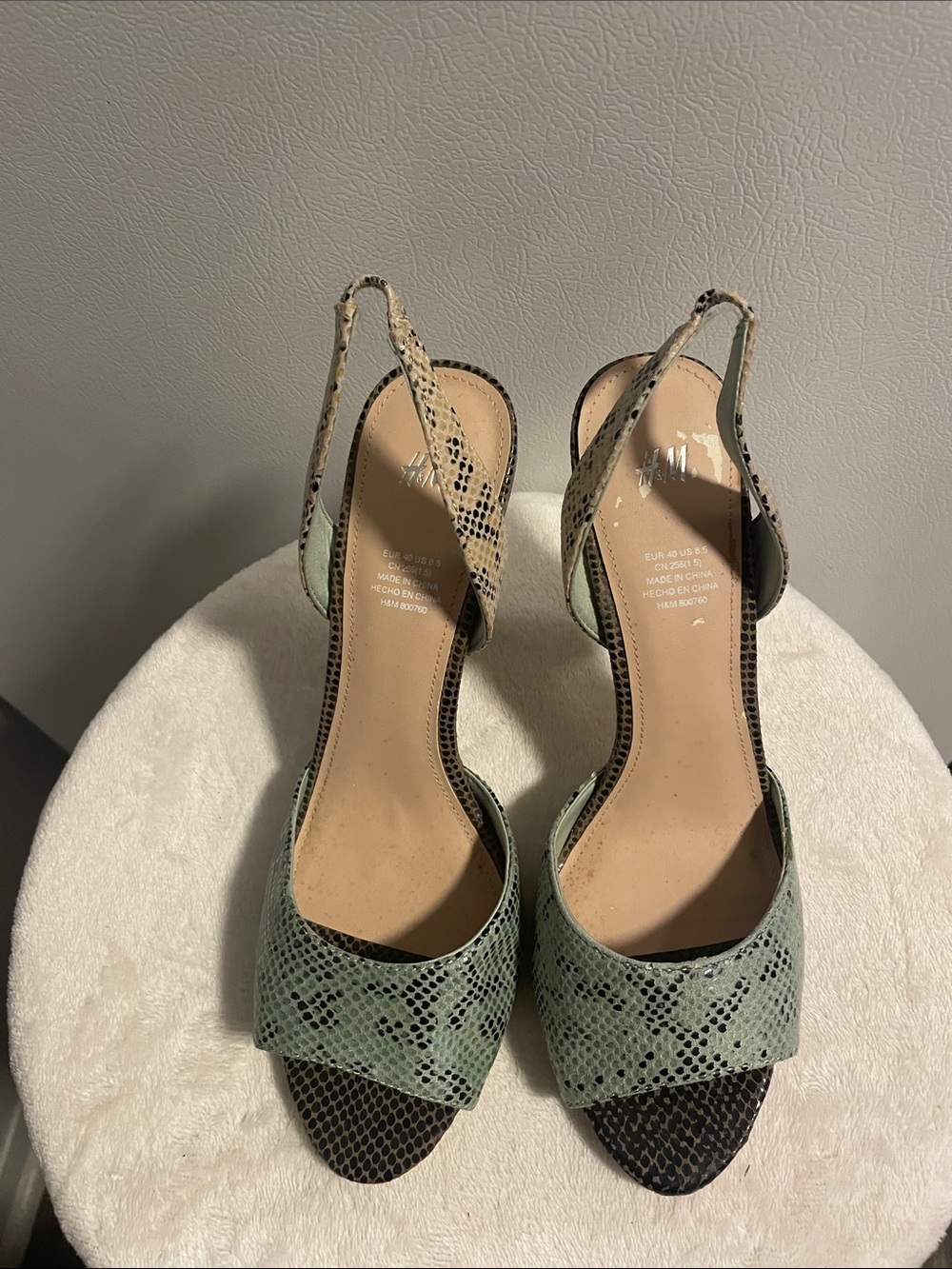 H&M Mint Snake-Print Slingback Heels